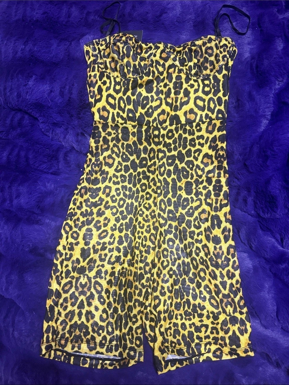 Fashion Nova Night On Fire Mesh Romper Leopard Print Size Small nwt